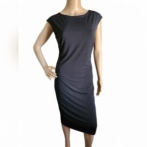 Ann Taylor Women's Size 4 Elegant Black Ruched Sleeveless Midi Dress LBD NWOT